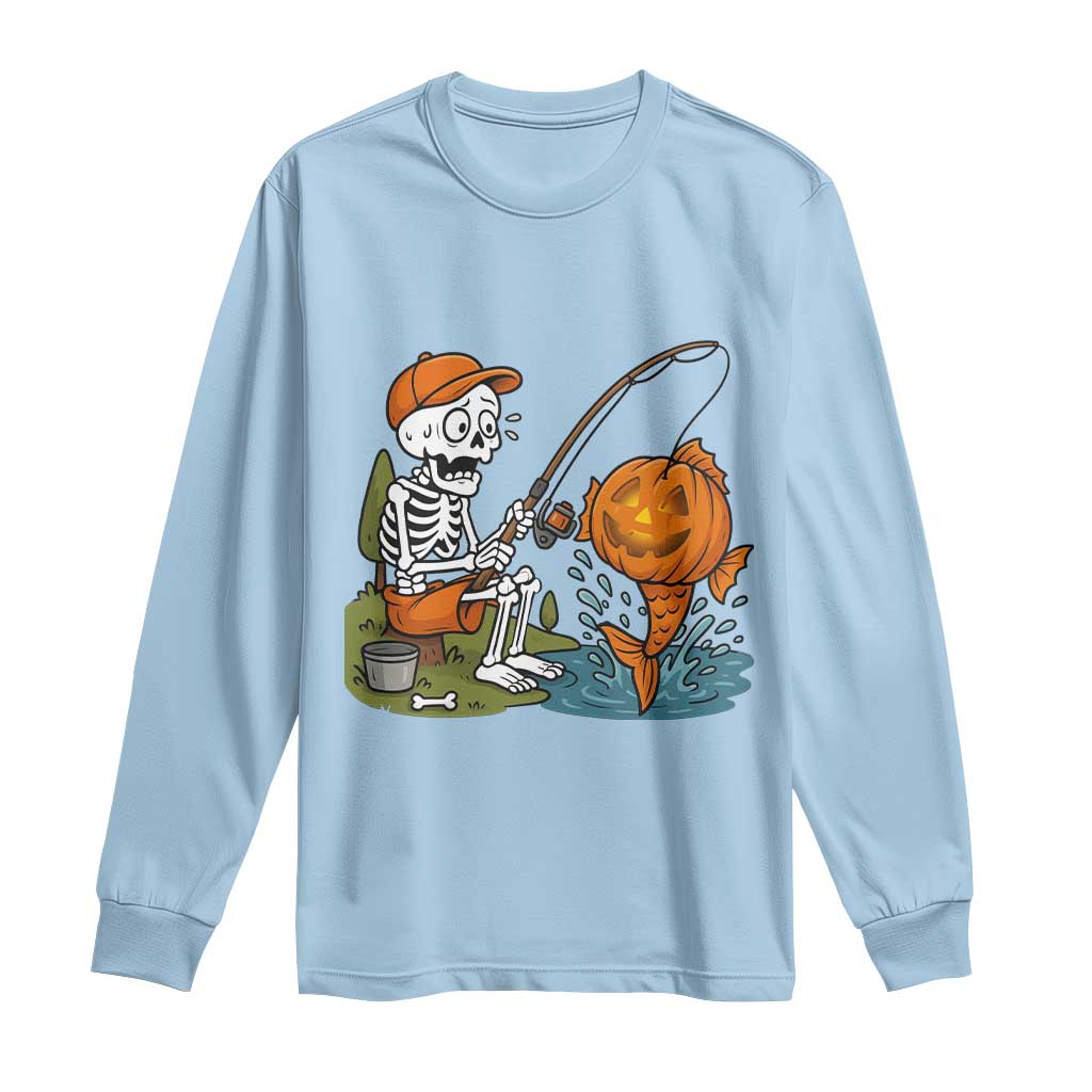 Halloween Fishing Lover Long Sleeve Shirt Skeleton Humor Gift TS12 Light Blue Print Your Wear