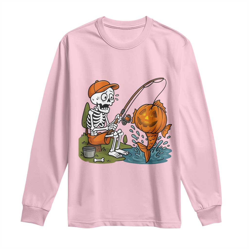 Halloween Fishing Lover Long Sleeve Shirt Skeleton Humor Gift TS12 Light Pink Print Your Wear