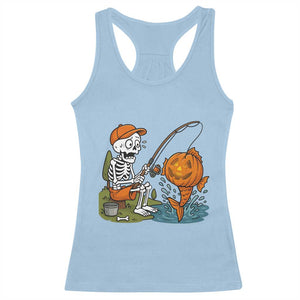 Halloween Fishing Lover Racerback Tank Top Skeleton Humor Gift TS12 Light Blue Print Your Wear