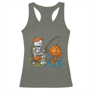 Halloween Fishing Lover Racerback Tank Top Skeleton Humor Gift TS12 Military Green Print Your Wear