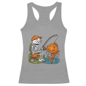 Halloween Fishing Lover Racerback Tank Top Skeleton Humor Gift TS12 Sport Gray Print Your Wear