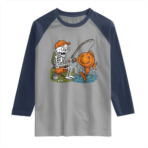 Halloween Fishing Lover Raglan Shirt Skeleton Humor Gift TS12 Sport Gray Navy Print Your Wear