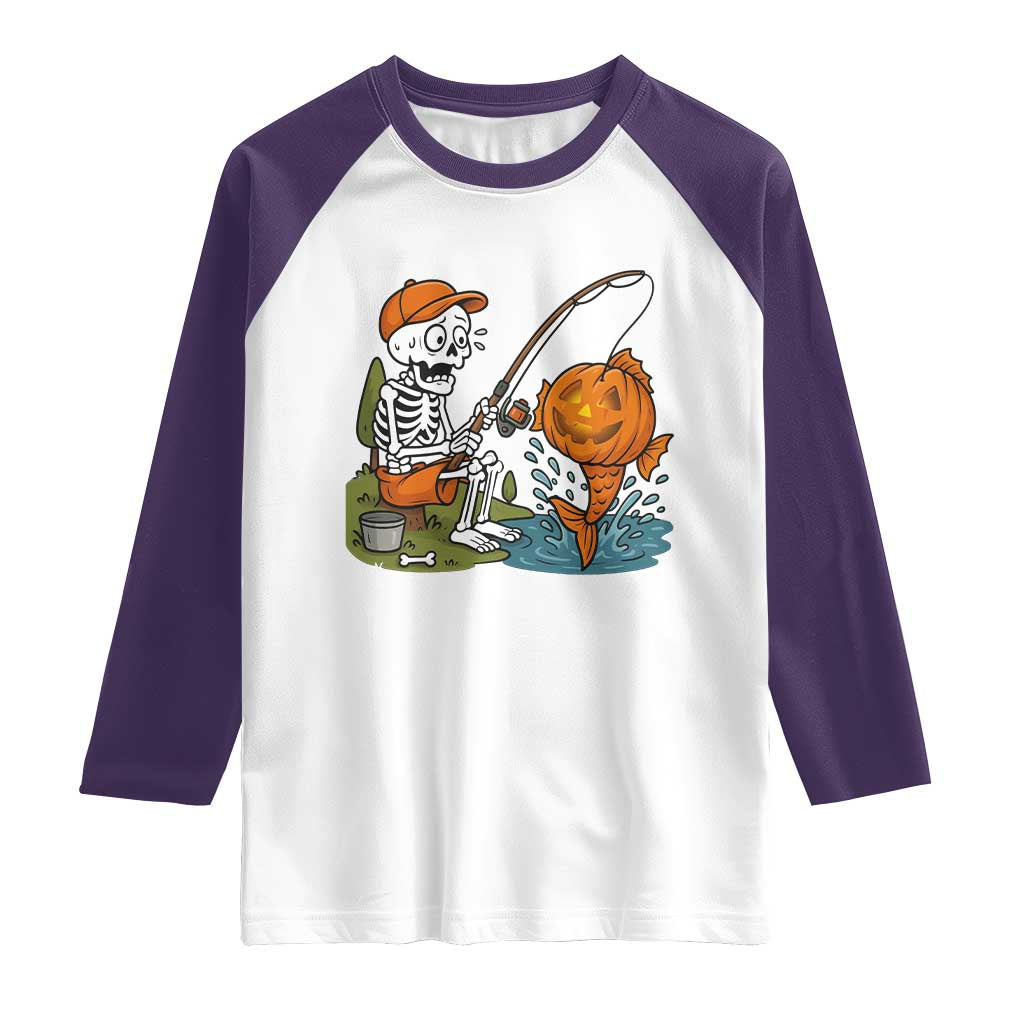 Halloween Fishing Lover Raglan Shirt Skeleton Humor Gift TS12 White Purple Print Your Wear