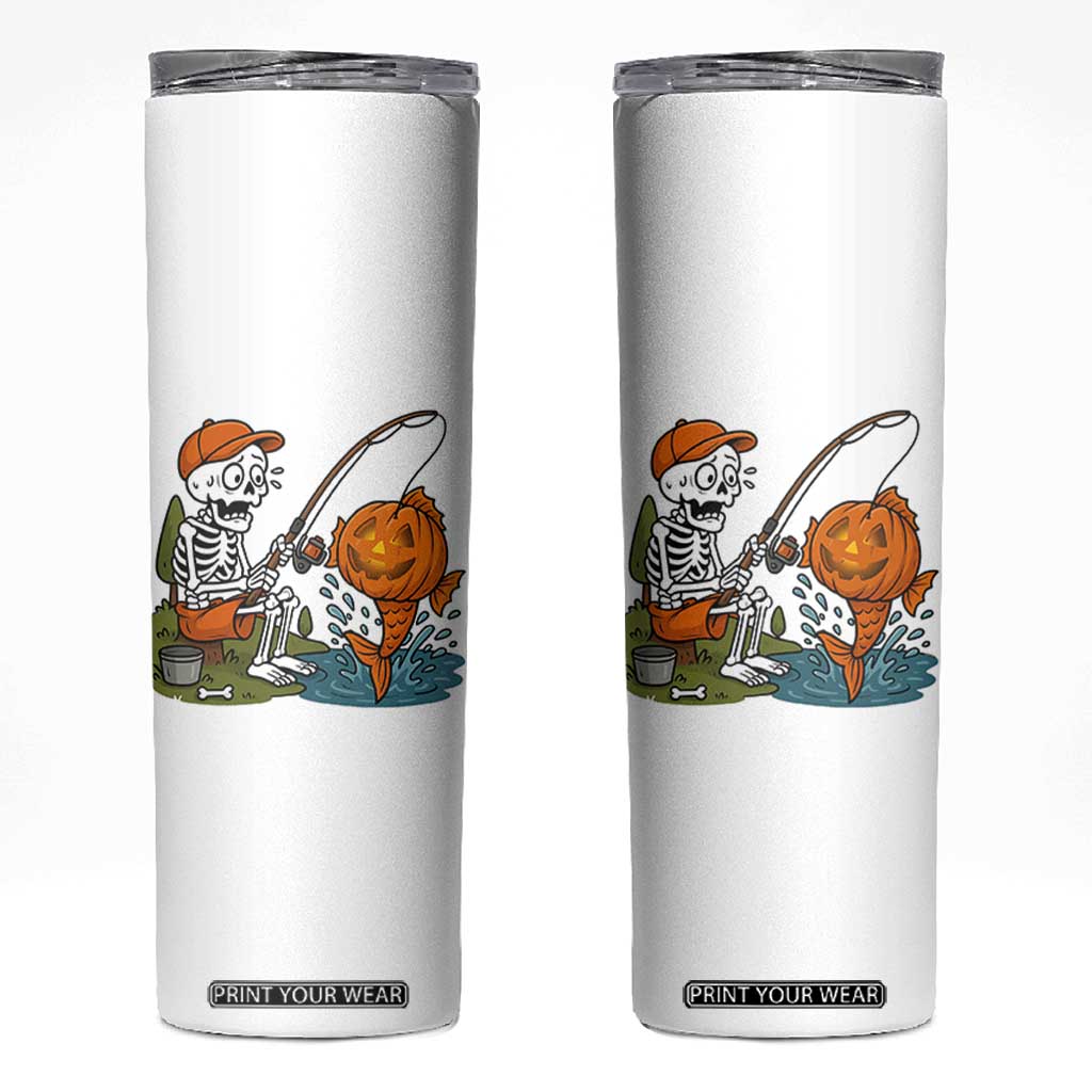 Halloween Fishing Lover Skinny Tumbler Skeleton Humor Gift TS12 White Print Your Wear