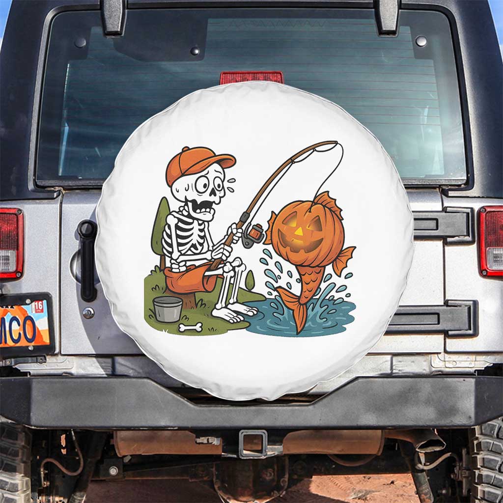 Halloween Fishing Lover Spare Tire Cover Skeleton Humor Gift TS12 No hole White Print Your Wear