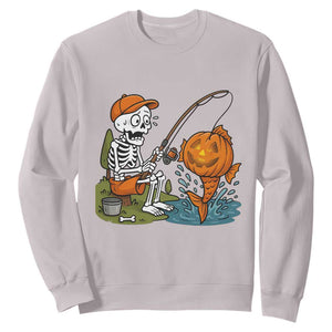 Halloween Fishing Lover Sweatshirt Skeleton Humor Gift TS12 Ice Gray Print Your Wear