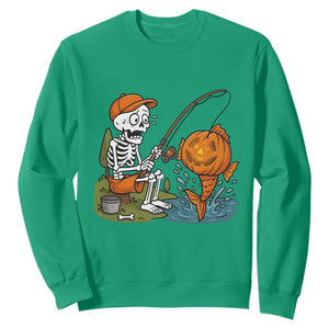 Halloween Fishing Lover Sweatshirt Skeleton Humor Gift TS12 Irish Green Print Your Wear