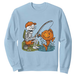Halloween Fishing Lover Sweatshirt Skeleton Humor Gift TS12 Light Blue Print Your Wear