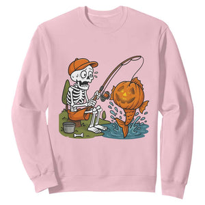 Halloween Fishing Lover Sweatshirt Skeleton Humor Gift TS12 Light Pink Print Your Wear