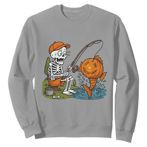 Halloween Fishing Lover Sweatshirt Skeleton Humor Gift TS12 Sport Gray Print Your Wear