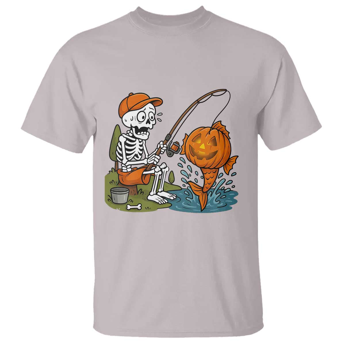 Halloween Fishing Lover T Shirt Skeleton Humor Gift TS12 Ice Gray Print Your Wear