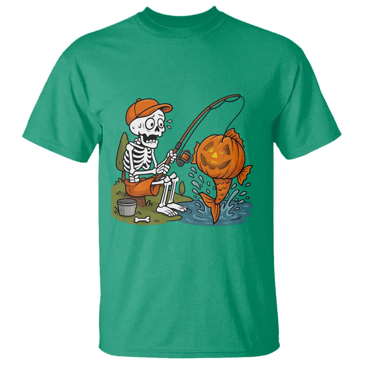 Halloween Fishing Lover T Shirt Skeleton Humor Gift TS12 Irish Green Print Your Wear