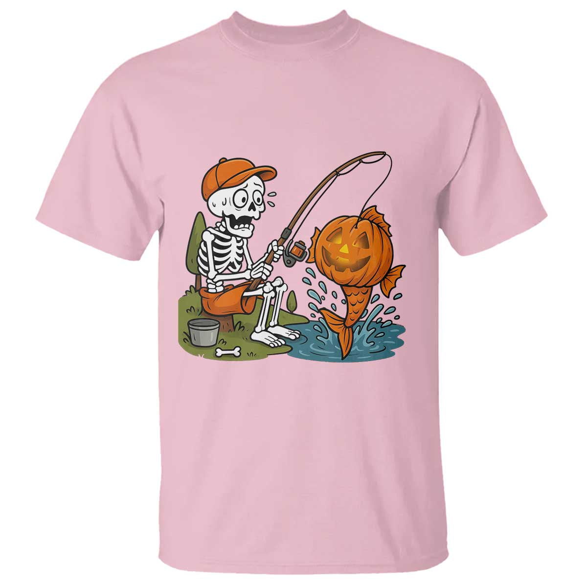 Halloween Fishing Lover T Shirt Skeleton Humor Gift TS12 Light Pink Print Your Wear