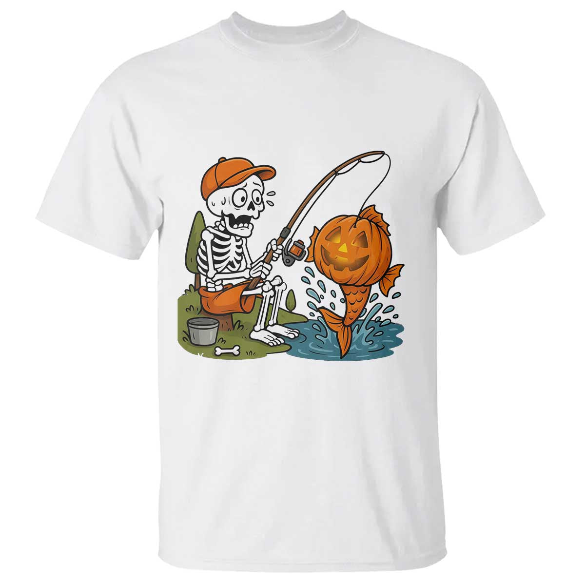 Halloween Fishing Lover T Shirt Skeleton Humor Gift TS12 White Print Your Wear