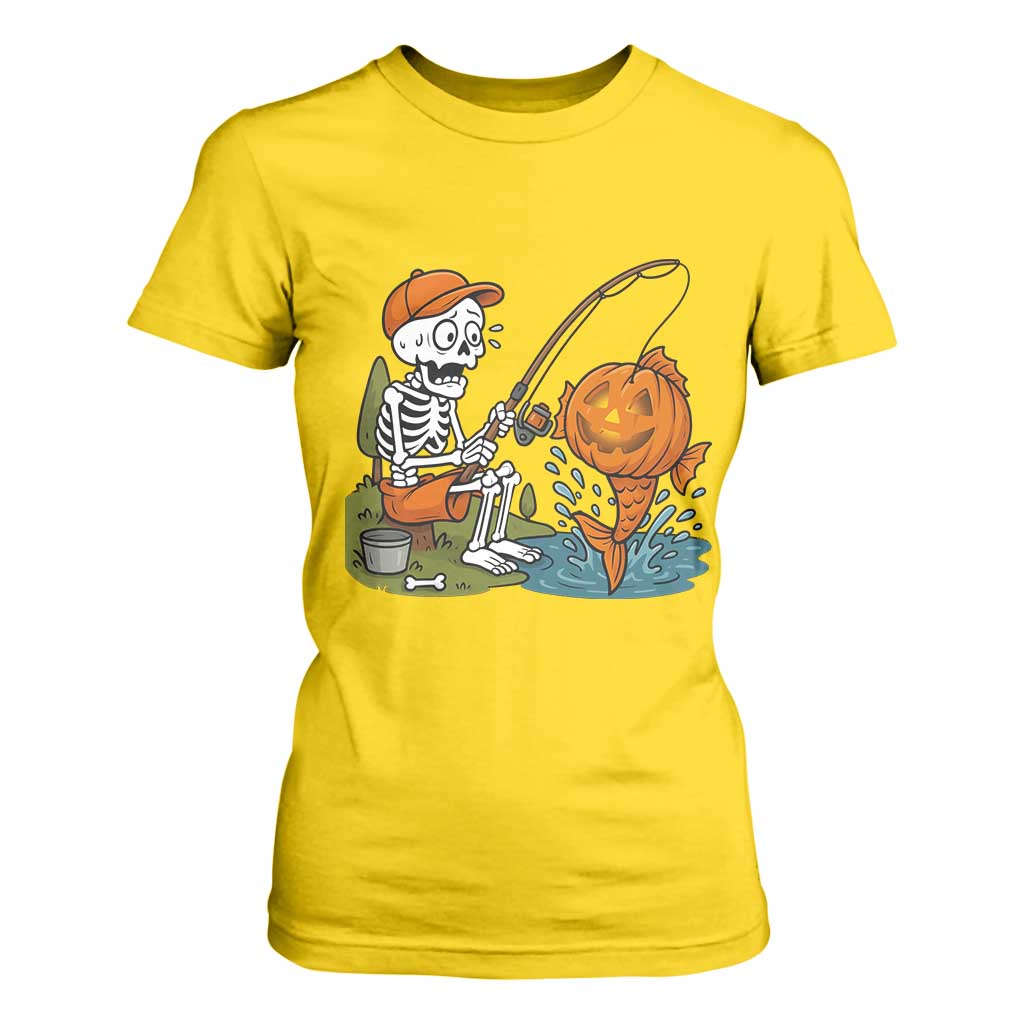 Halloween Fishing Lover T Shirt For Women Skeleton Humor Gift TS12 Daisy Print Your Wear