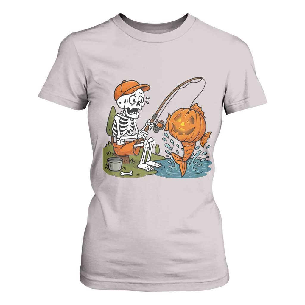 Halloween Fishing Lover T Shirt For Women Skeleton Humor Gift TS12 Ice Gray Print Your Wear