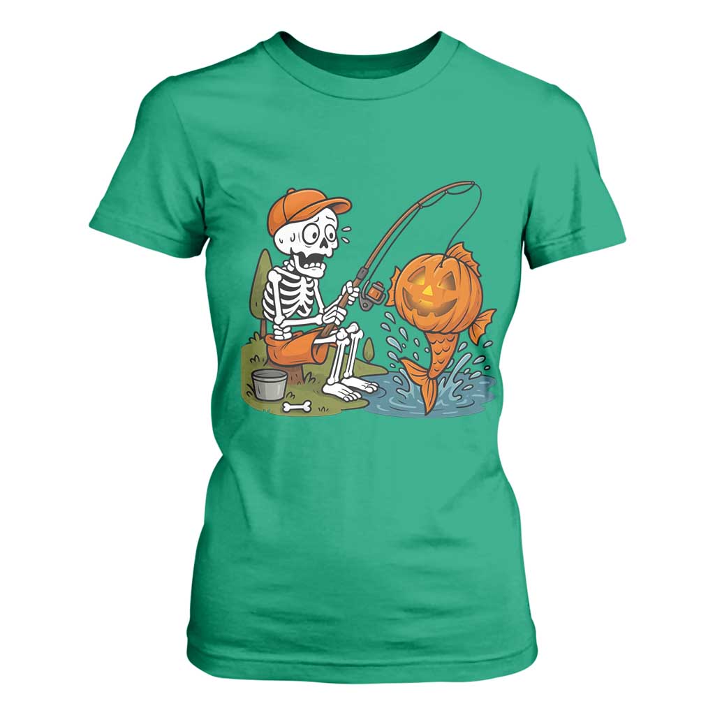Halloween Fishing Lover T Shirt For Women Skeleton Humor Gift TS12 Irish Green Print Your Wear