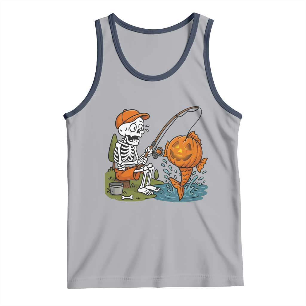 Halloween Fishing Lover Tank Top Skeleton Humor Gift TS12 Athletic Heather Navy Print Your Wear