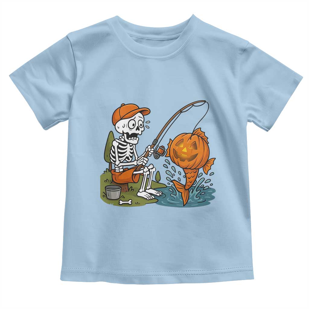Halloween Fishing Lover Toddler T Shirt Skeleton Humor Gift TS12 Light Blue Print Your Wear