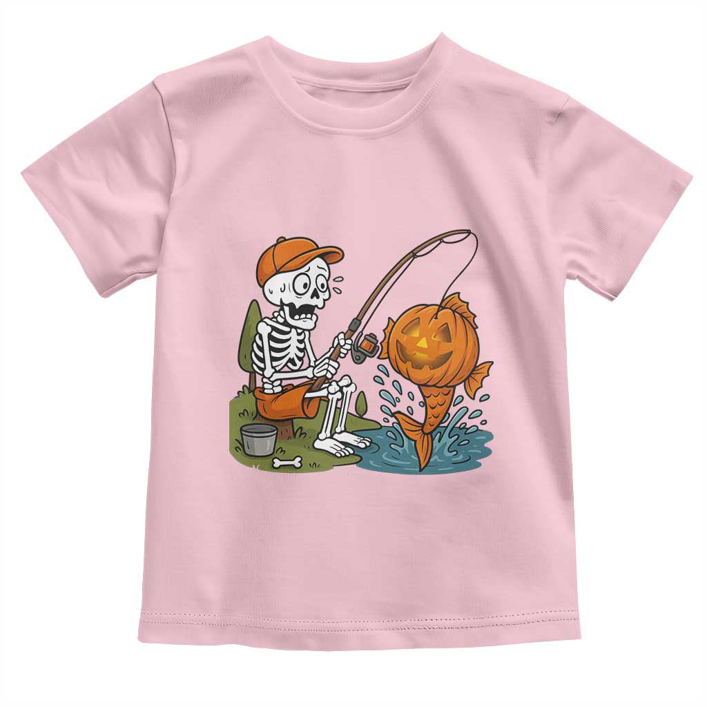 Halloween Fishing Lover Toddler T Shirt Skeleton Humor Gift TS12 Light Pink Print Your Wear
