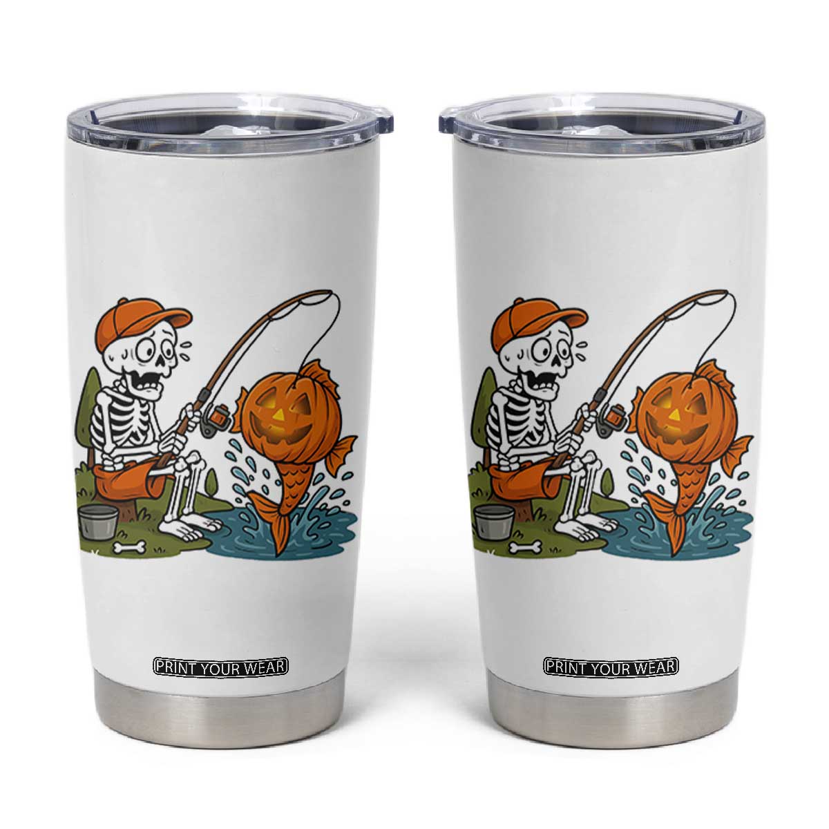 Halloween Fishing Lover Tumbler Cup Skeleton Humor Gift TS12 White Print Your Wear