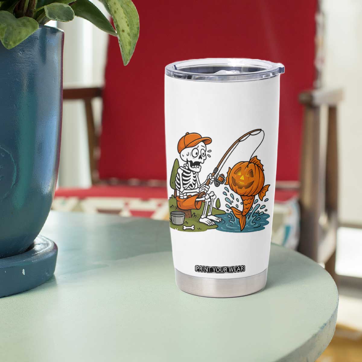 Halloween Fishing Lover Tumbler Cup Skeleton Humor Gift TS12 Print Your Wear