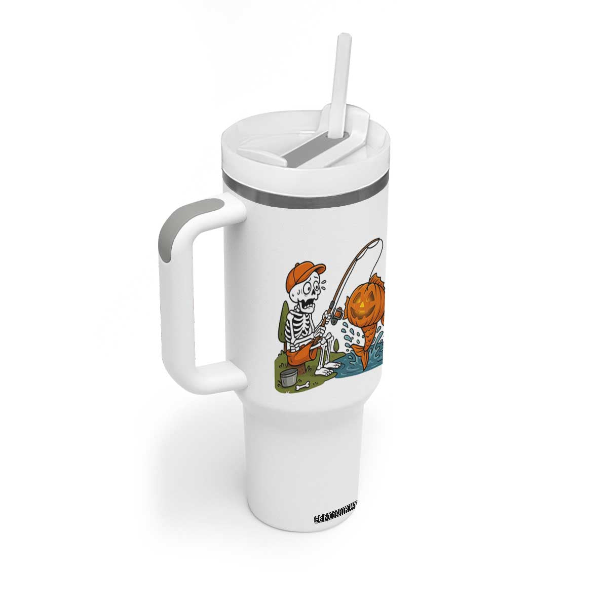 Halloween Fishing Lover Tumbler With Handle Skeleton Humor Gift TS12 Print Your Wear