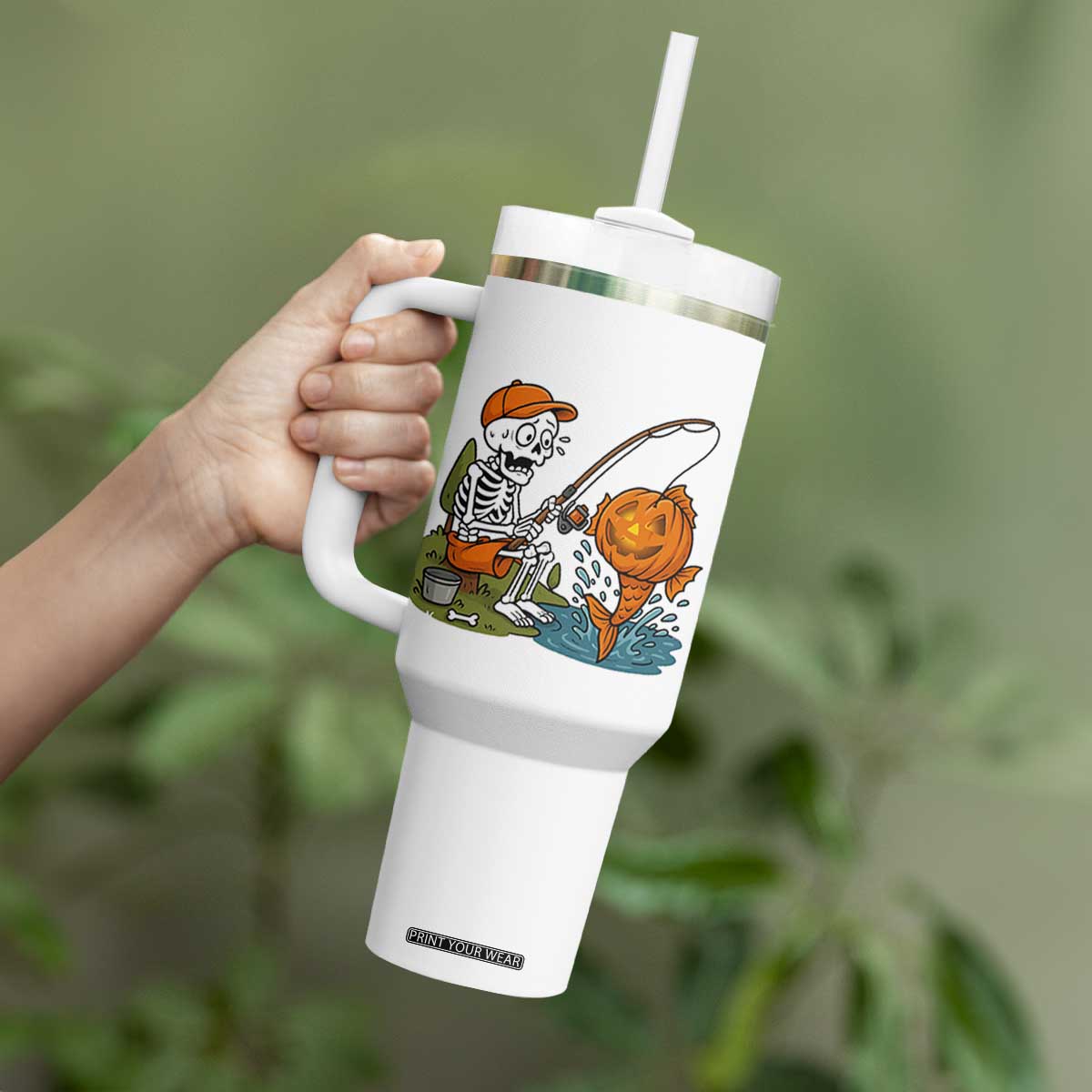 Halloween Fishing Lover Tumbler With Handle Skeleton Humor Gift TS12 Print Your Wear