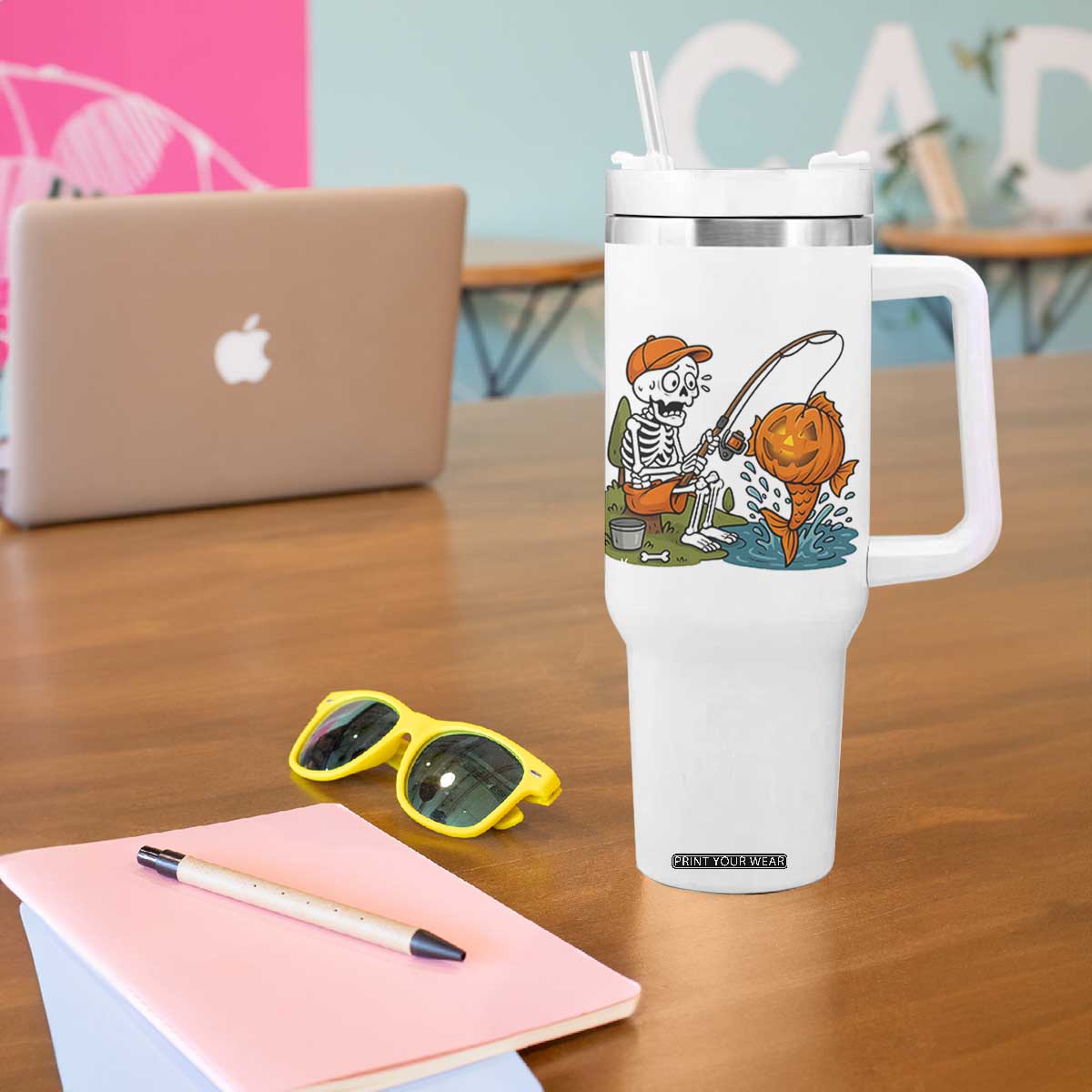 Halloween Fishing Lover Tumbler With Handle Skeleton Humor Gift TS12 Print Your Wear