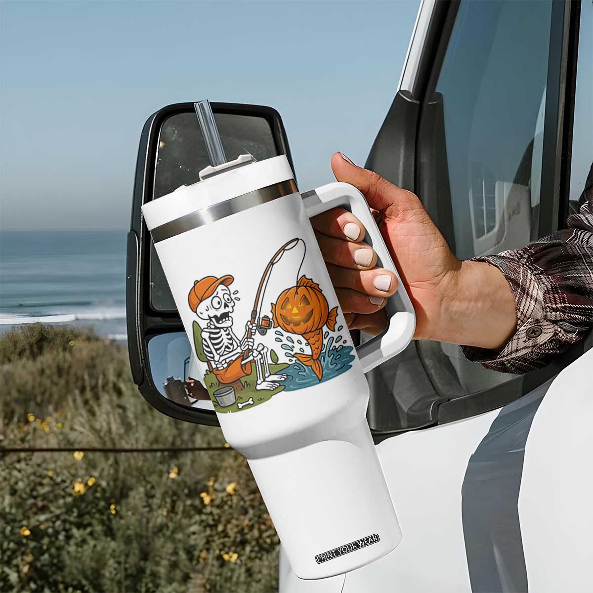Halloween Fishing Lover Tumbler With Handle Skeleton Humor Gift TS12 Print Your Wear