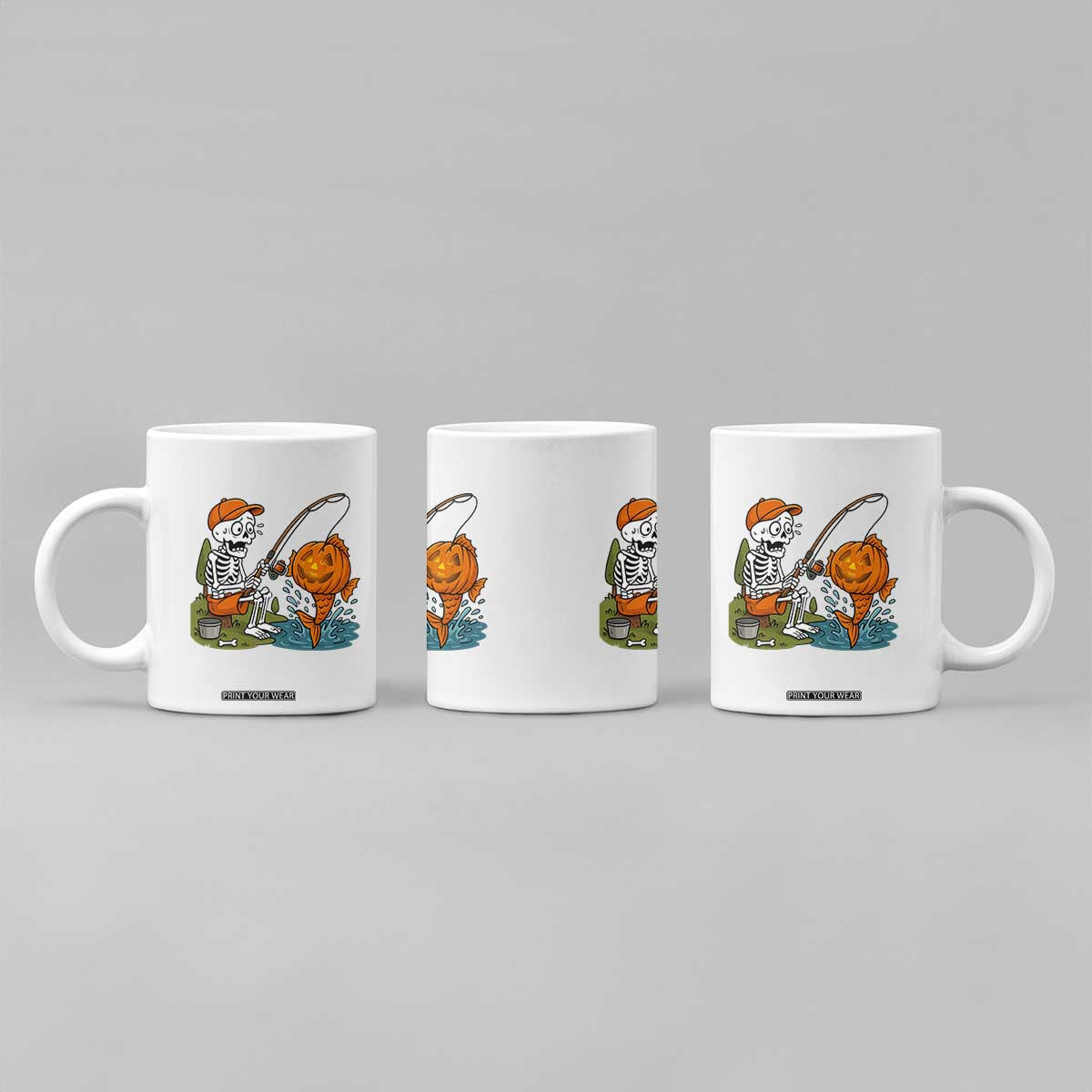Halloween Fishing Lover Coffee Mug Skeleton Humor Gift TS12 Print Your Wear