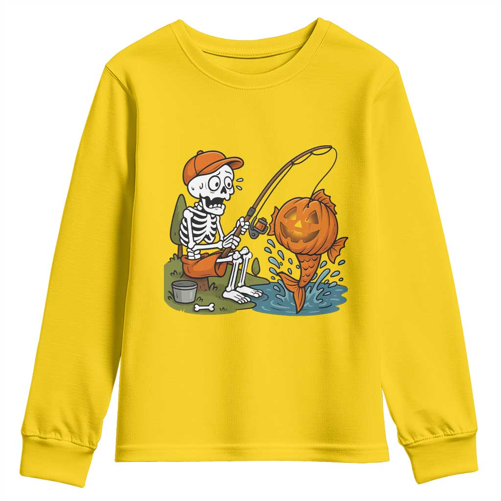 Halloween Fishing Lover Youth Sweatshirt Skeleton Humor Gift TS12 Daisy Print Your Wear