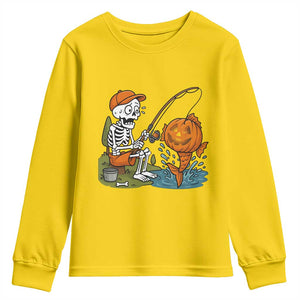 Halloween Fishing Lover Youth Sweatshirt Skeleton Humor Gift TS12 Daisy Print Your Wear