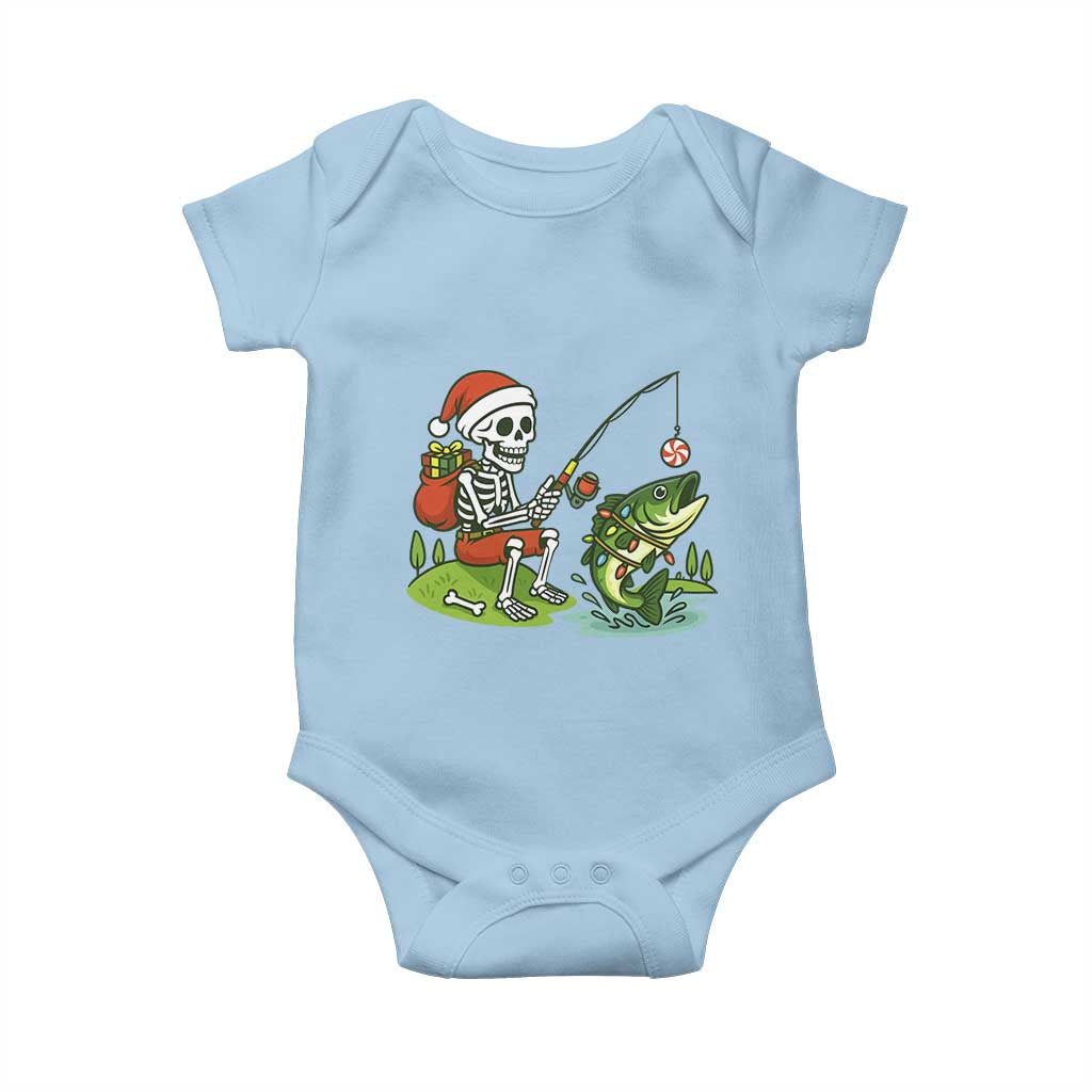 Christmas Skeleton Fishing Baby Onesie Funny Holiday Gift TS12 Light Blue Print Your Wear