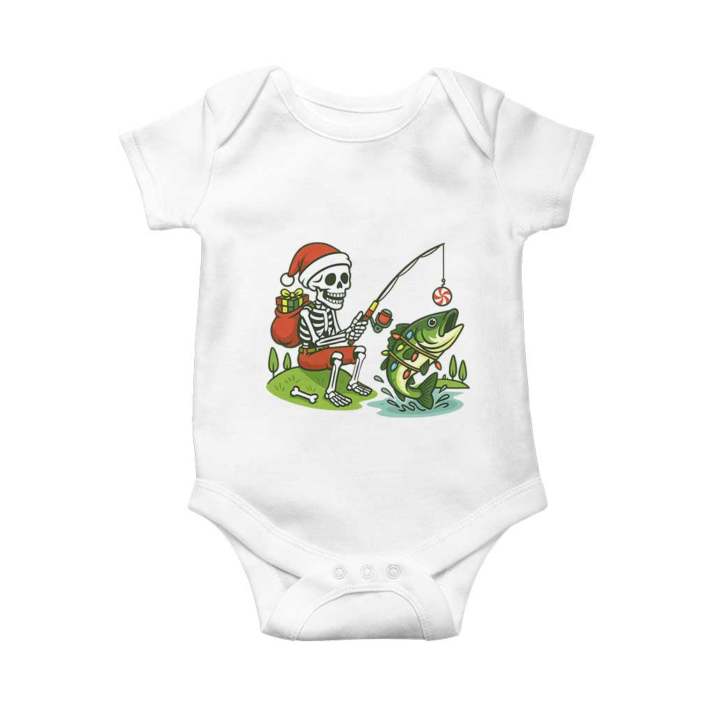 Christmas Skeleton Fishing Baby Onesie Funny Holiday Gift TS12 White Print Your Wear