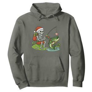 Christmas Skeleton Fishing Hoodie Funny Holiday Gift TS12 Military Green Print Your Wear