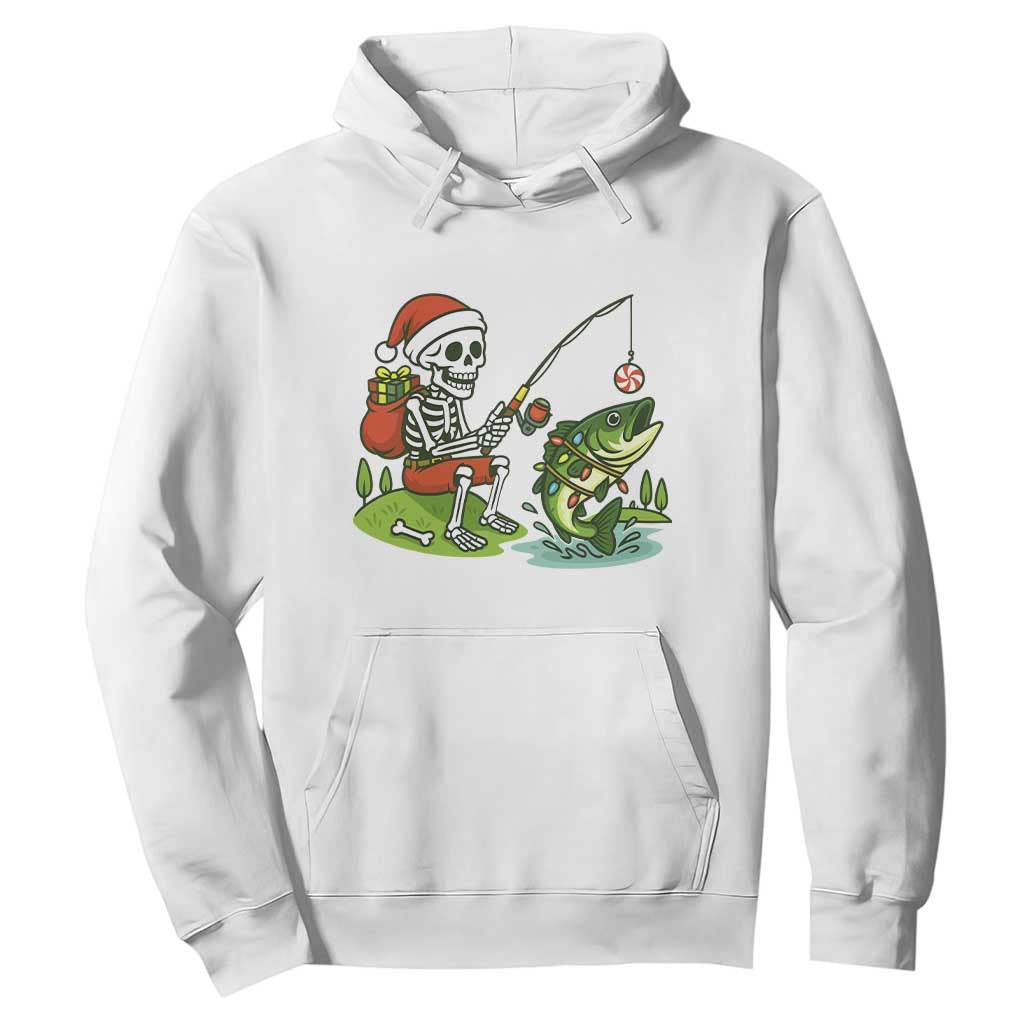Christmas Skeleton Fishing Hoodie Funny Holiday Gift TS12 White Print Your Wear
