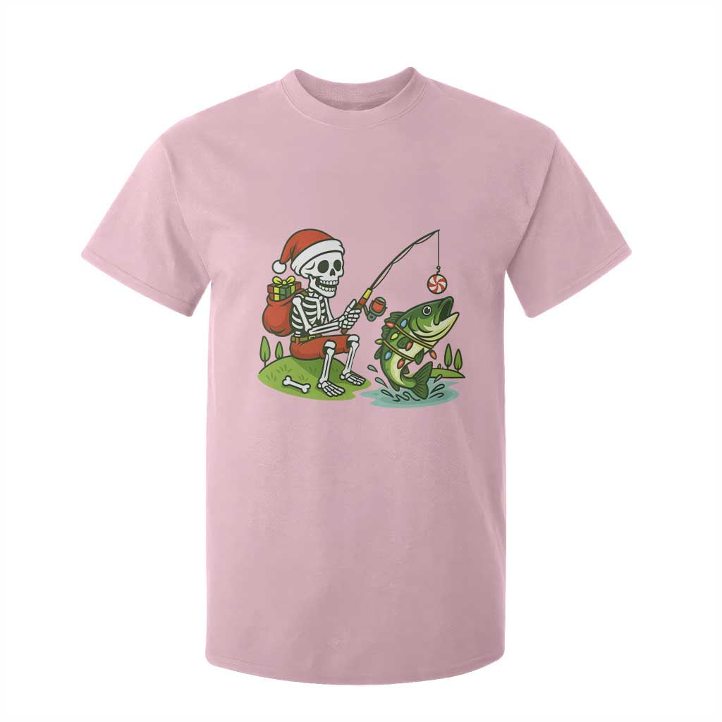 Christmas Skeleton Fishing T Shirt For Kid Funny Holiday Gift TS12 Light Pink Print Your Wear
