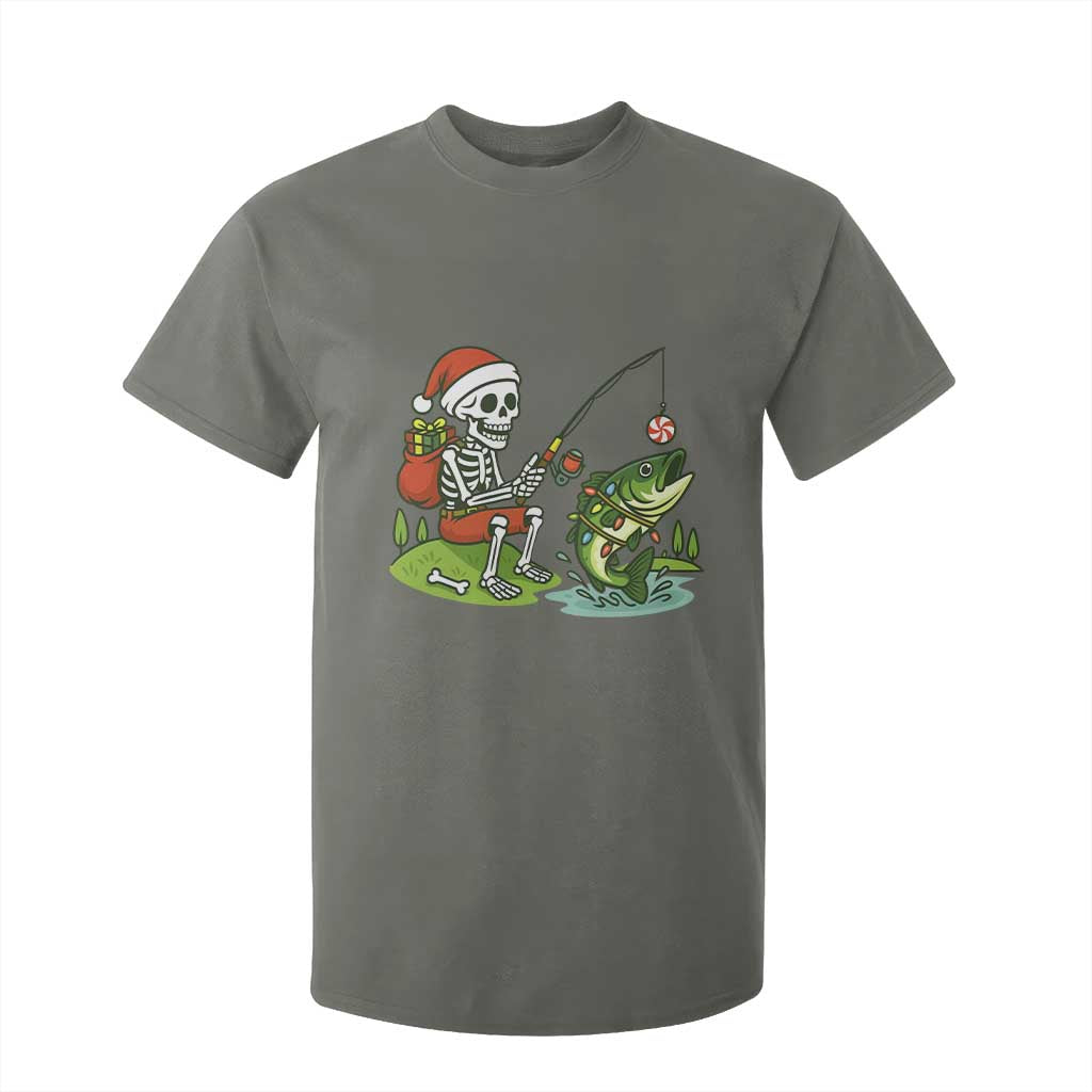 Christmas Skeleton Fishing T Shirt For Kid Funny Holiday Gift TS12 Military Green Print Your Wear