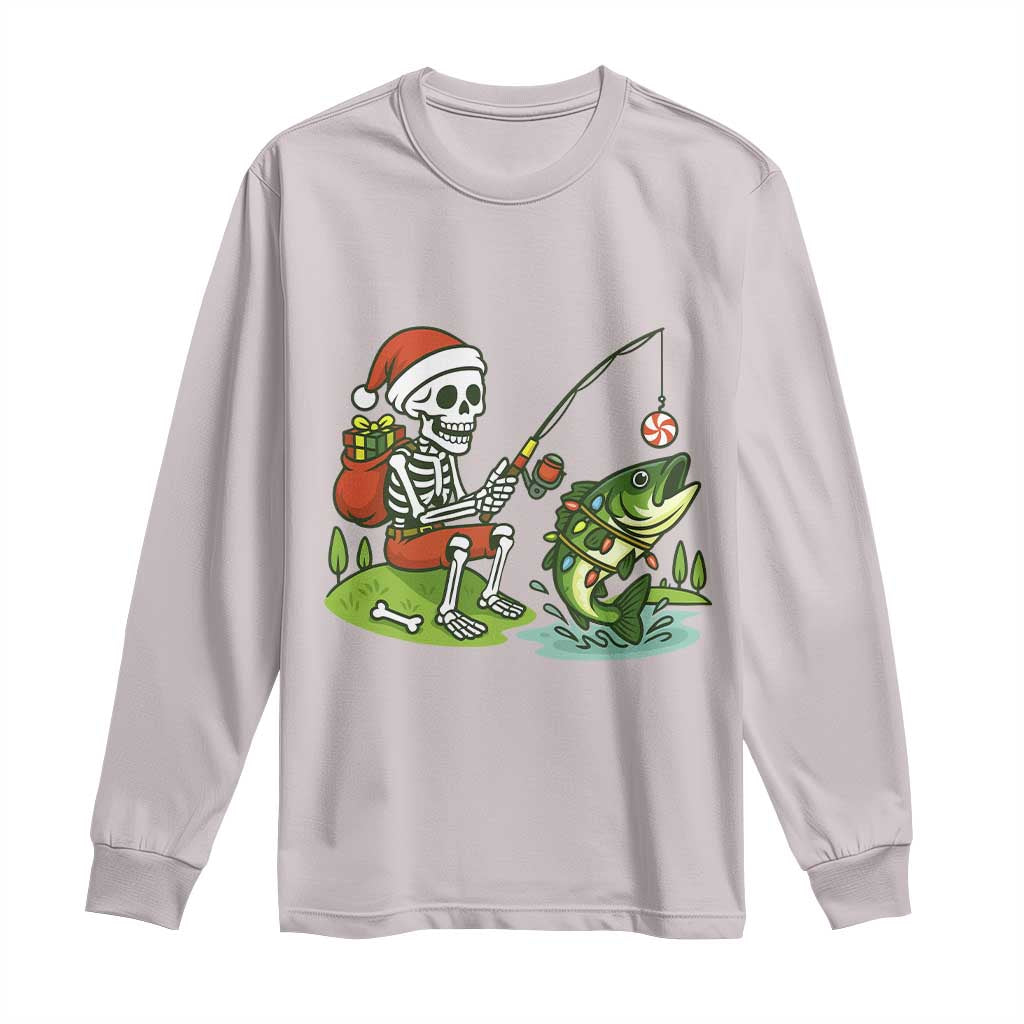 Christmas Skeleton Fishing Long Sleeve Shirt Funny Holiday Gift TS12 Ice Gray Print Your Wear