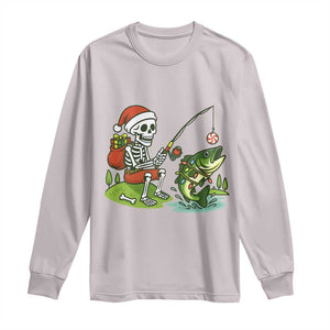 Christmas Skeleton Fishing Long Sleeve Shirt Funny Holiday Gift TS12 Ice Gray Print Your Wear