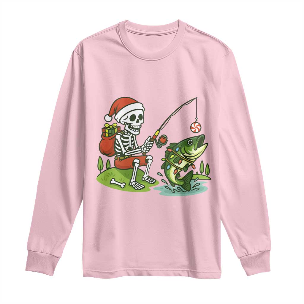 Christmas Skeleton Fishing Long Sleeve Shirt Funny Holiday Gift TS12 Light Pink Print Your Wear