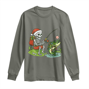 Christmas Skeleton Fishing Long Sleeve Shirt Funny Holiday Gift TS12 Military Green Print Your Wear