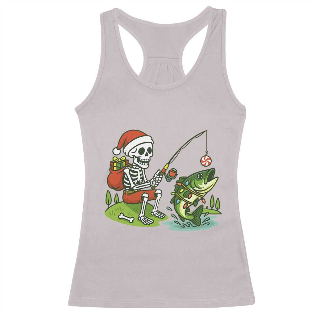 Christmas Skeleton Fishing Racerback Tank Top Funny Holiday Gift TS12 Ice Gray Print Your Wear