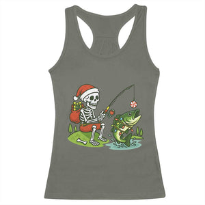 Christmas Skeleton Fishing Racerback Tank Top Funny Holiday Gift TS12 Military Green Print Your Wear
