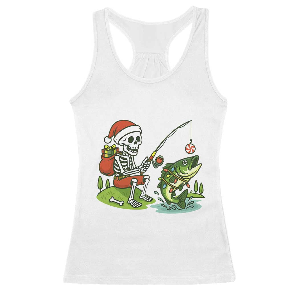 Christmas Skeleton Fishing Racerback Tank Top Funny Holiday Gift TS12 White Print Your Wear