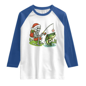 Christmas Skeleton Fishing Raglan Shirt Funny Holiday Gift TS12 White Royal Print Your Wear