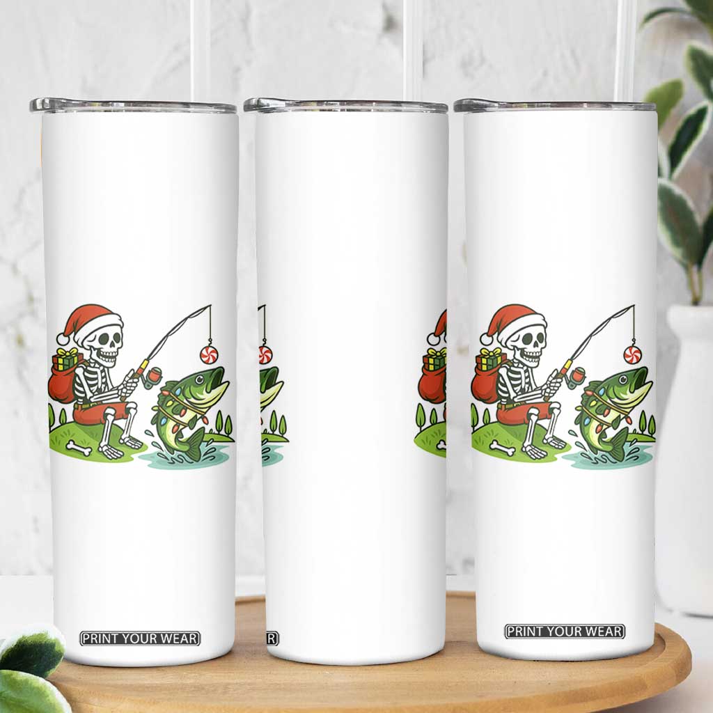Christmas Skeleton Fishing Skinny Tumbler Funny Holiday Gift TS12 Print Your Wear