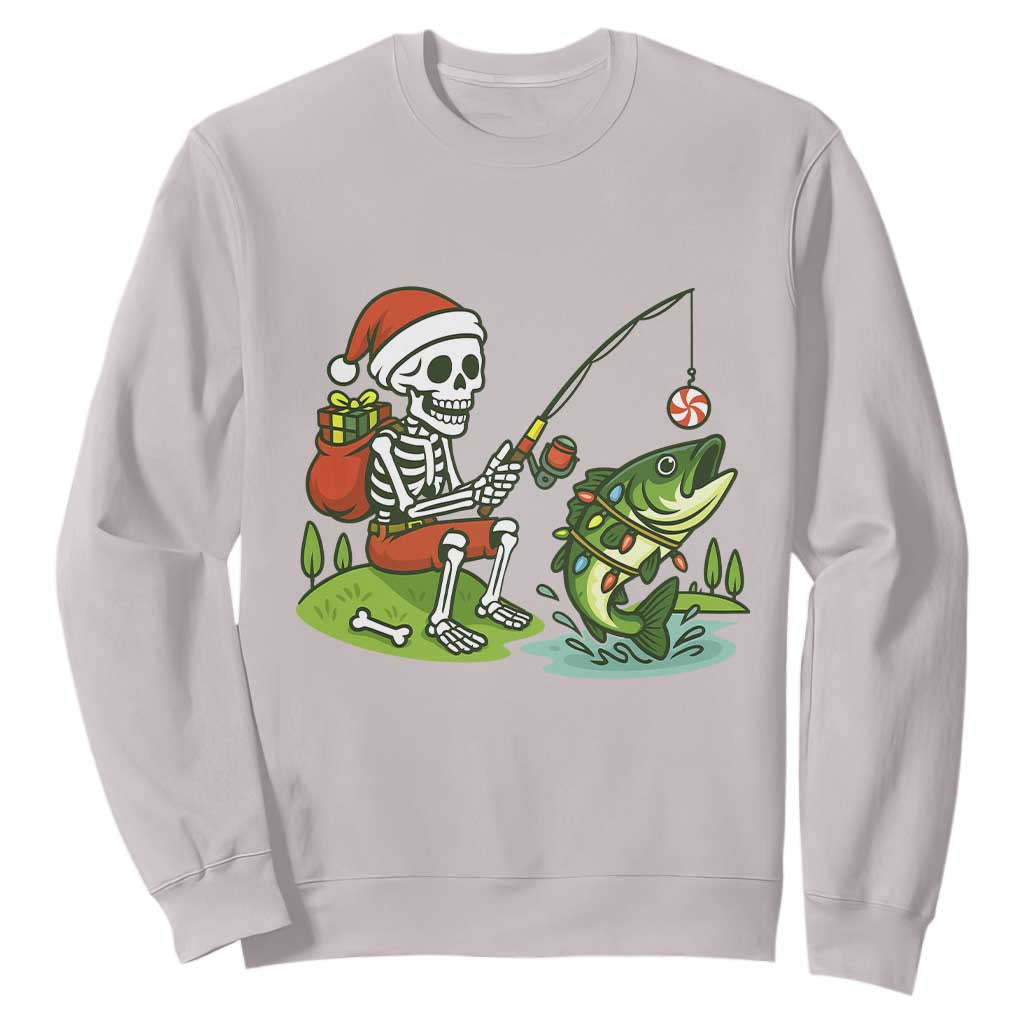 Christmas Skeleton Fishing Sweatshirt Funny Holiday Gift TS12 Ice Gray Print Your Wear