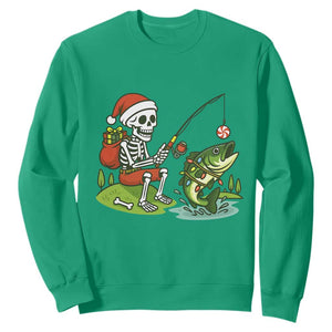 Christmas Skeleton Fishing Sweatshirt Funny Holiday Gift TS12 Irish Green Print Your Wear